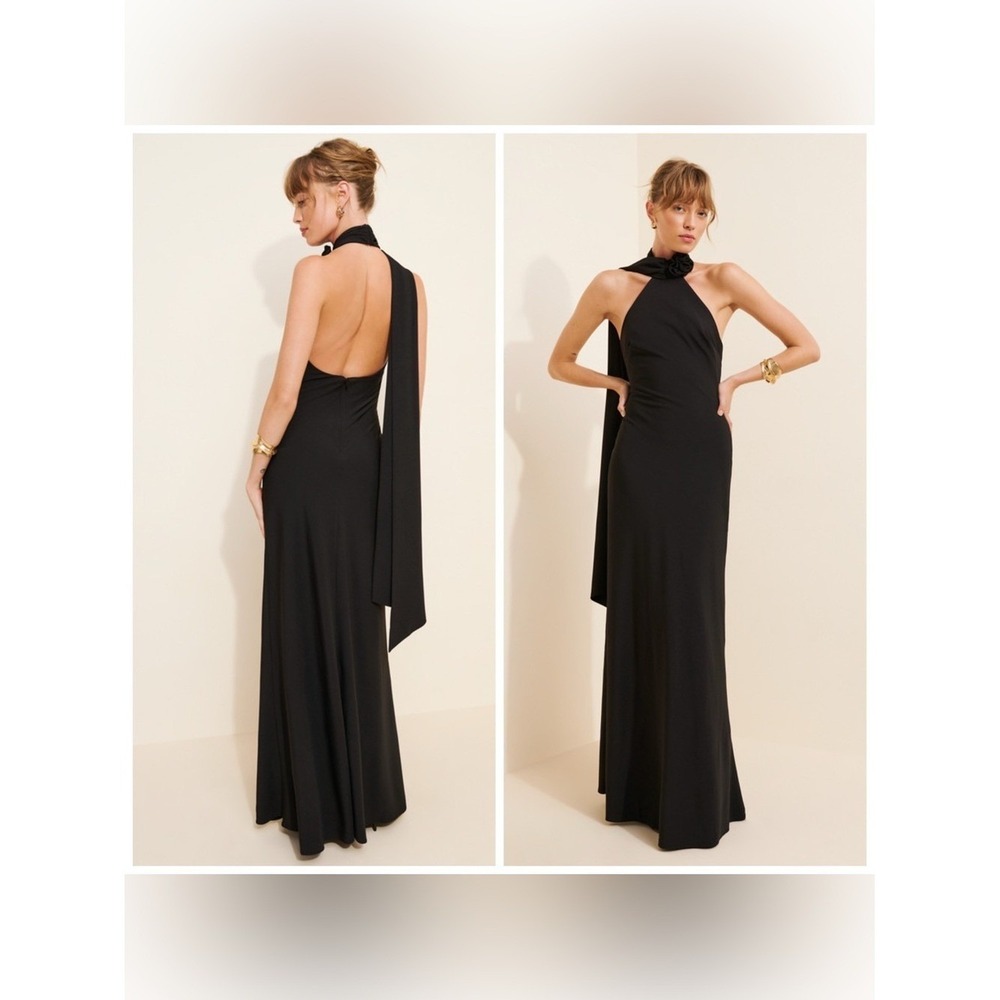 Dress The Population Olivia Halter Maxi Gown Dress Black XS